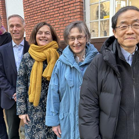 Group photo of Martin Hairer, Helge Holden, Alice Guionnet, Ursula Hamenstädt og Jun-Muk Hwang. Photo: Marina Tofting